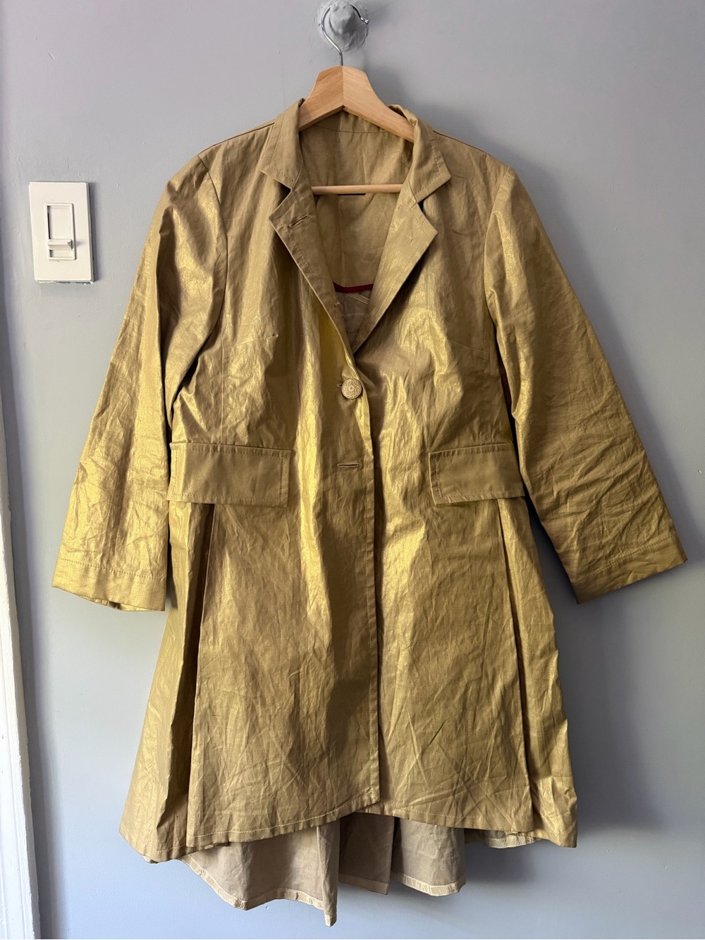 Metallic Gold Single-Button Trench Coat